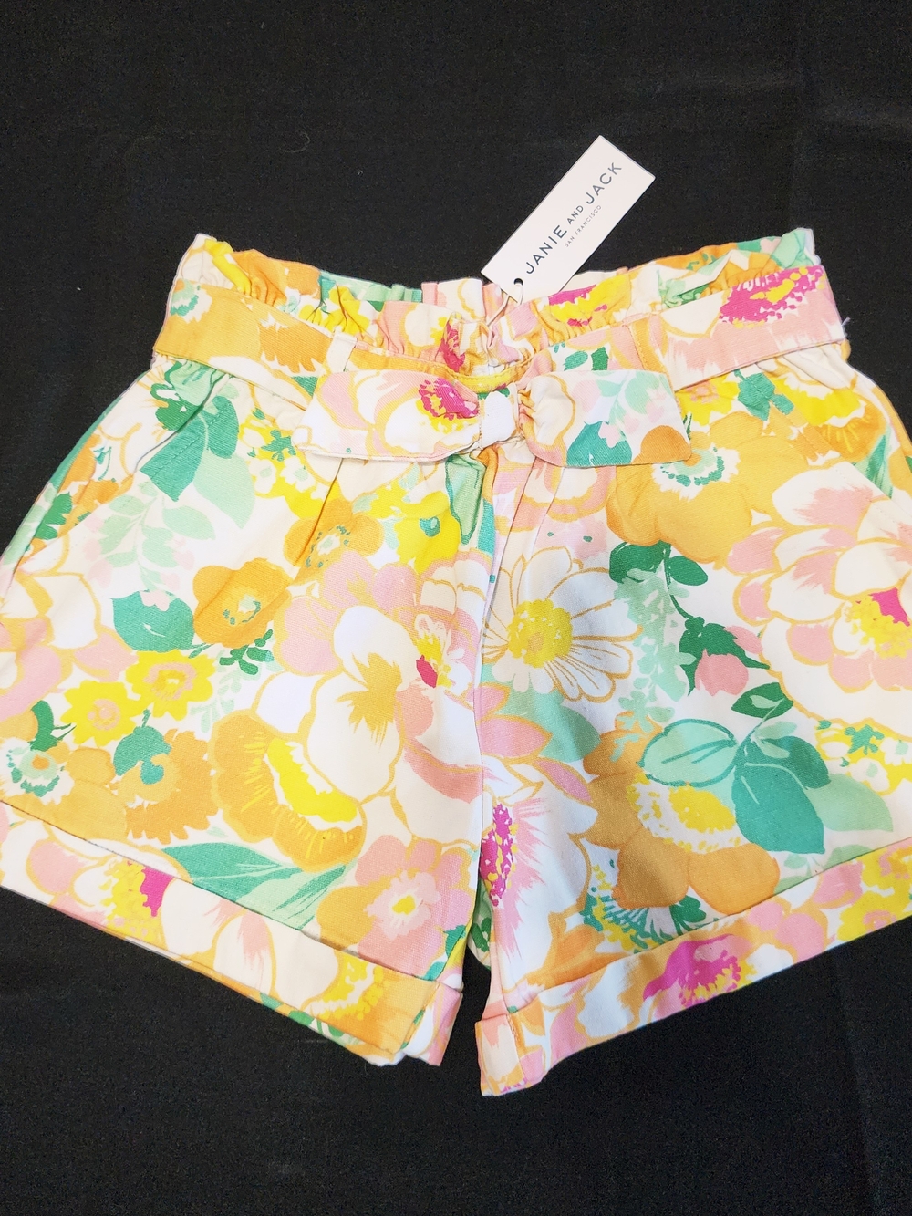 Janie and Jack Pastel Floral Ruffled Waistband Shorts Yellow Green Pink Sz 8